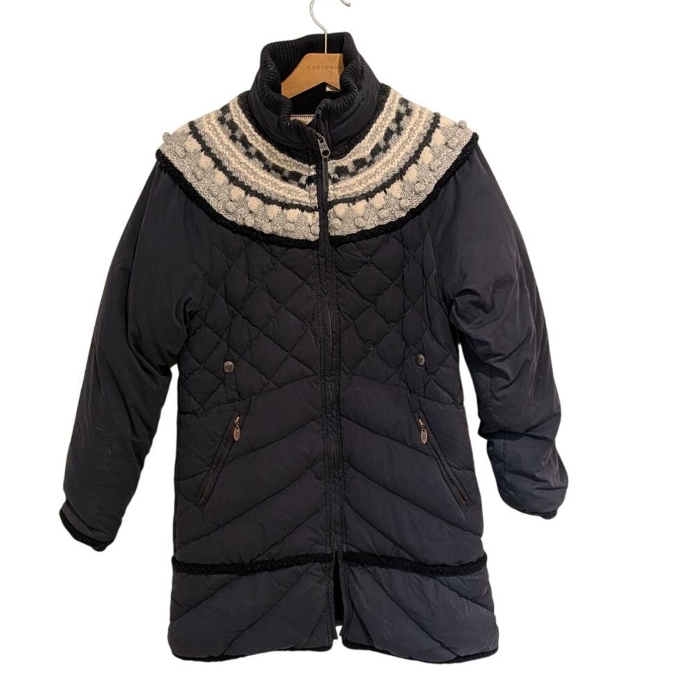 UGG Girls Youth Black Quilted Winter Coat Nordic Après-Ski Fair Isle
